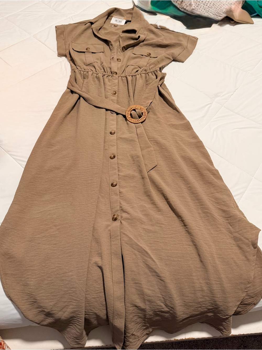 Casual Button-Front Shirt Dress in Taupe